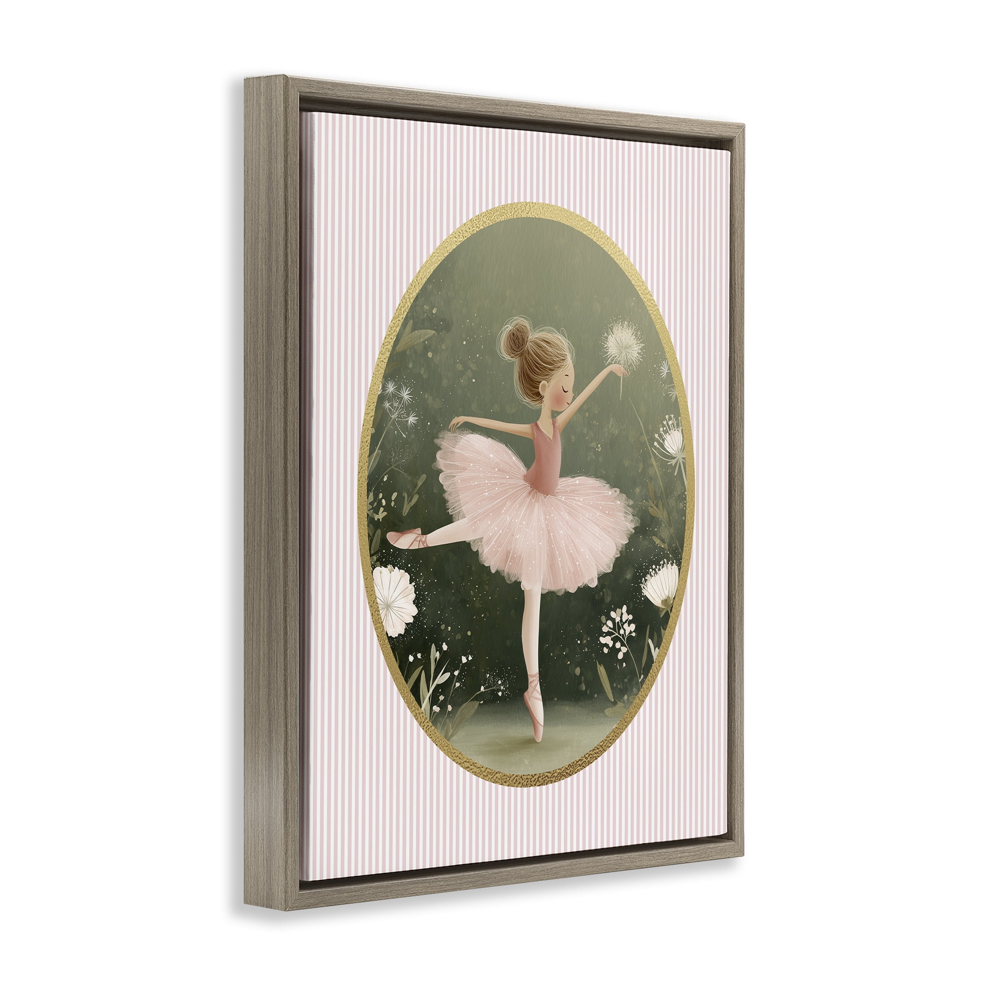Stupell Industries Green & Pink Ballerina Brown Framed Floater Canvas Wall Art, design by Christine Simpson Art