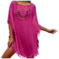 thumbnail image 2 of Swimsuit Coverup for Women Batwing Sleeve Crewneck Tassel Hem Crochet Loose Beach Cover Up Dress Bathing Suit Dress, 2 of 6
