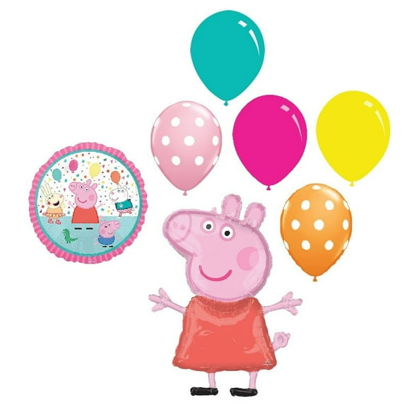 Jeckaroonie Balloons 7 pc Peppa Pig Happy Birthday Balloon Bouquet Party Decoration Nick Jr. Cake