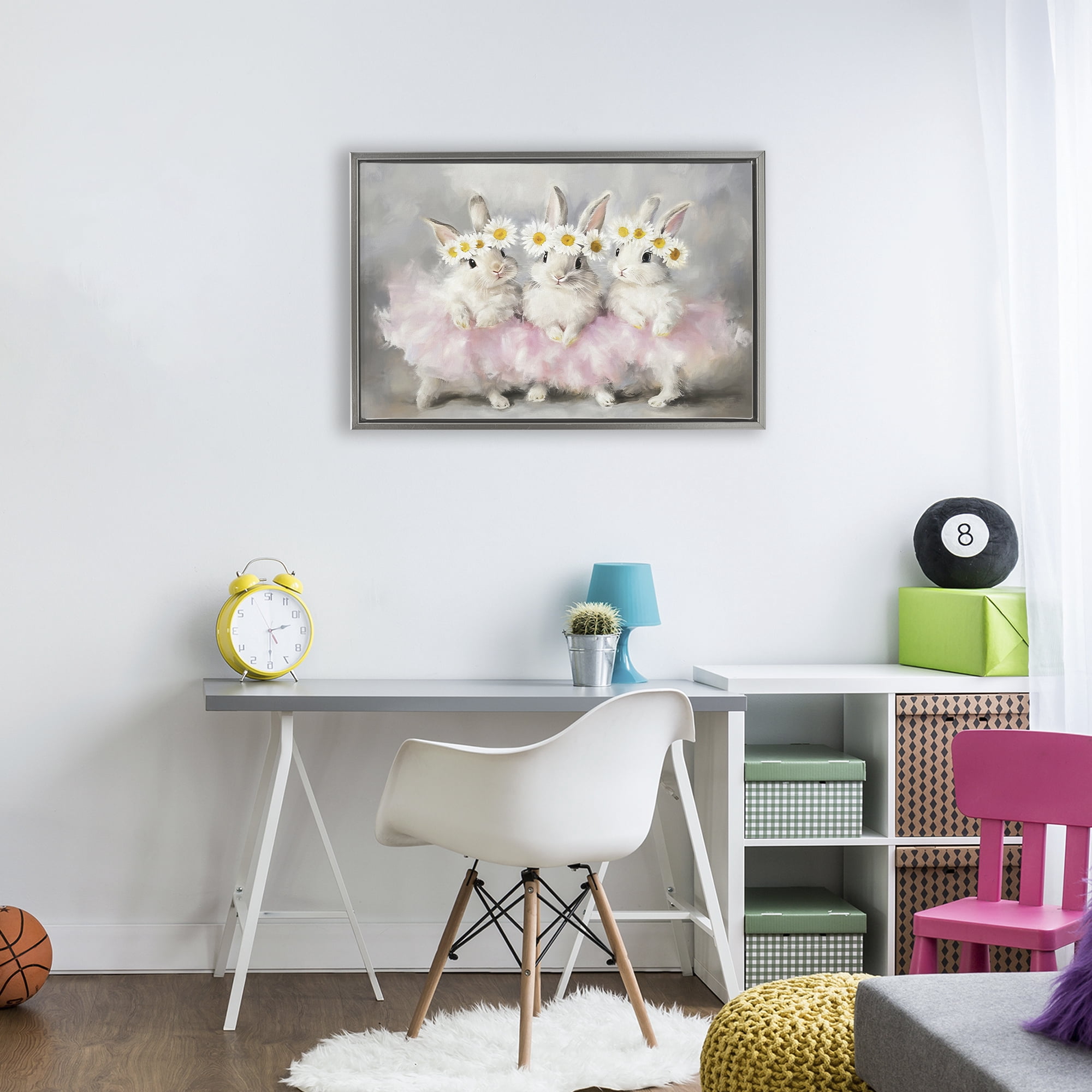 Stupell Industries Dancing Bunnies in Tutus Gray Framed Floater Canvas Wall Art, design by Tina LeCour