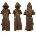 thumbnail image 7 of Renaissance Medieval Cosplay Robe, Hooded Medieval Ranger Robe Tunic With Shoulder Capelet, Belted Long Wizard Surcoat for Halloween Renaissance Larp Cosplay,Soft Woven Fantasy Costume Robe, Brown S, 7 of 7
