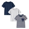 thumbnail image 2 of HILEELANG 4-13 Little/Big Boys Navy/Gray/Stripe Classic Stripe Pocket 100% Cotton 3-Pack Short Sleeve T-Shirt, Size 8-9, 2 of 12