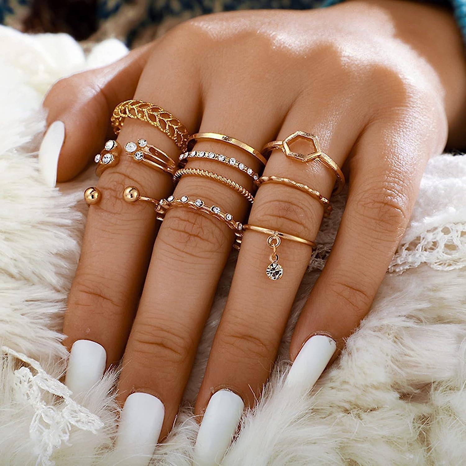 Baicccf Anillos Apilables De Oro Boho para Mujer Conjunto De Anillos De Nudillo De Oro Anillos De Flores De Luna De Estrella Simple para Ninas Adolescentes Anillos Esteticos Apilables Regalos Par Walm...