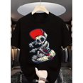 thumbnail image 1 of Halloween T-shirt -Boys' Cool Skateboarding Skeleton Graphic T-Shirt - Black Short Sleeve Round Neck Casual Summer Tee, Durable Cotton, Machine Washable, Regular Fit for Teens & Youth, 1 of 6