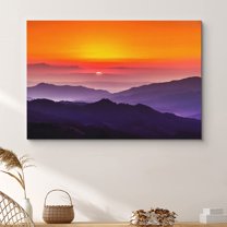 PixonSign Canvas Print Wall Art Neon Orange Horizon and Mountains Nature Wilderness Photography Realism Rustic Landscape Colorful Multicolor Ultra for Living Room, Bedroom, Office - 32"x48"