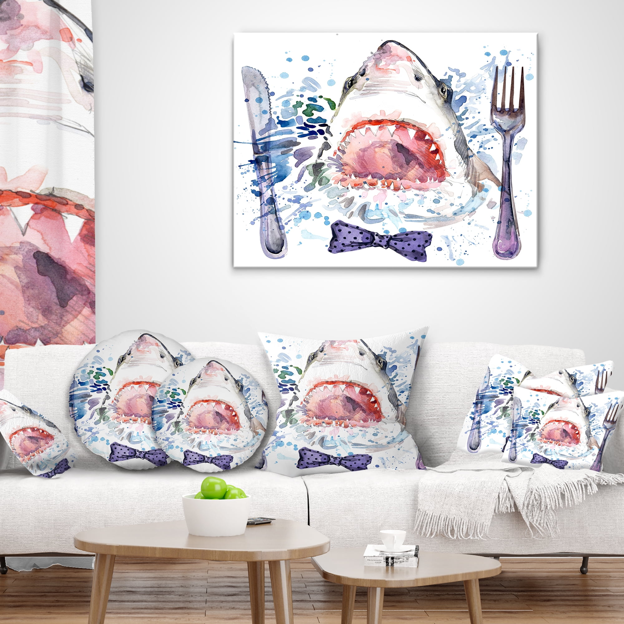 Designart Hungry Shark Illustration - Animal Throw Pillow - 18x18