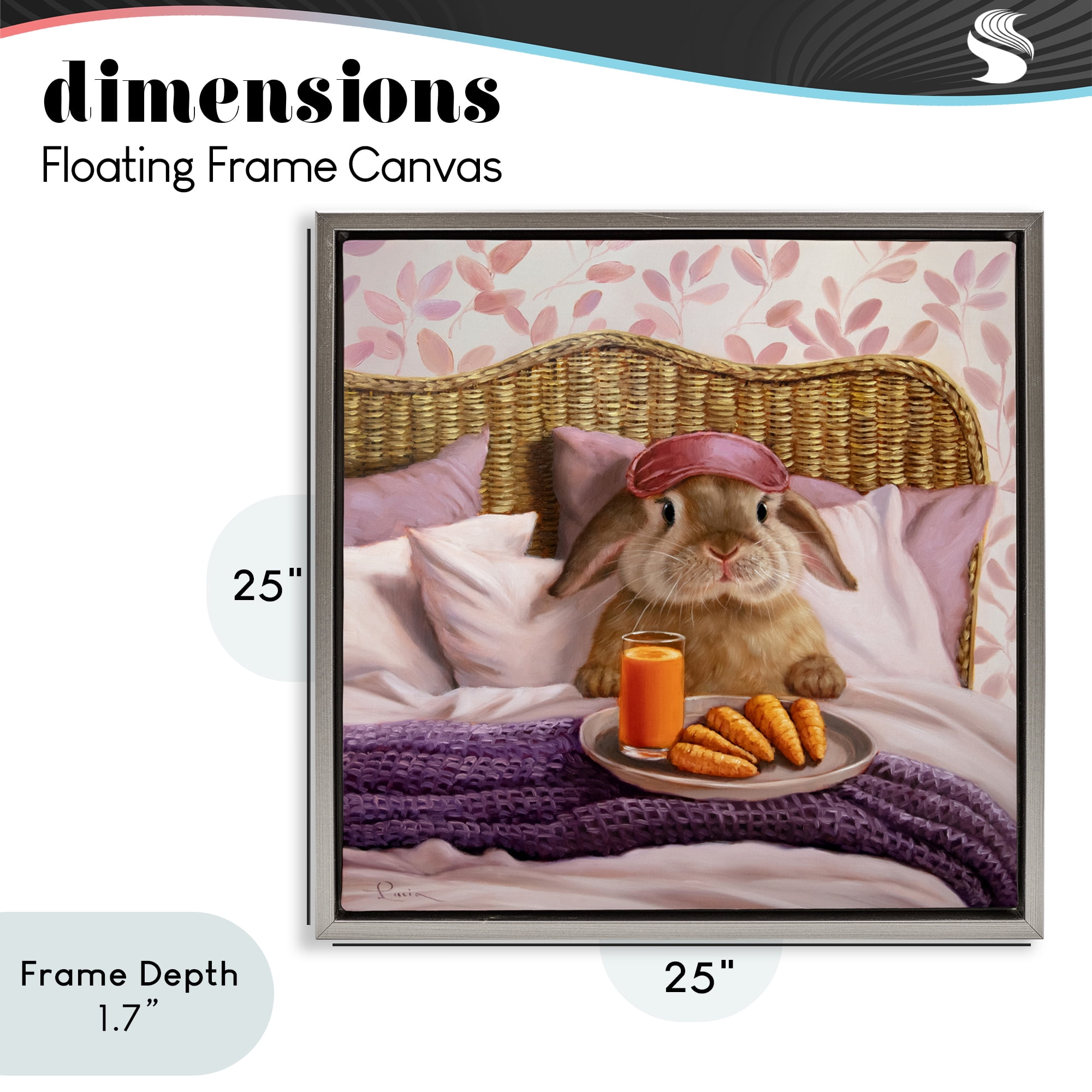 Stupell Industries Hoppy Meal Bunny in Bed Gray Framed Floater Canvas Wall Art, design by Lucia Heffernan