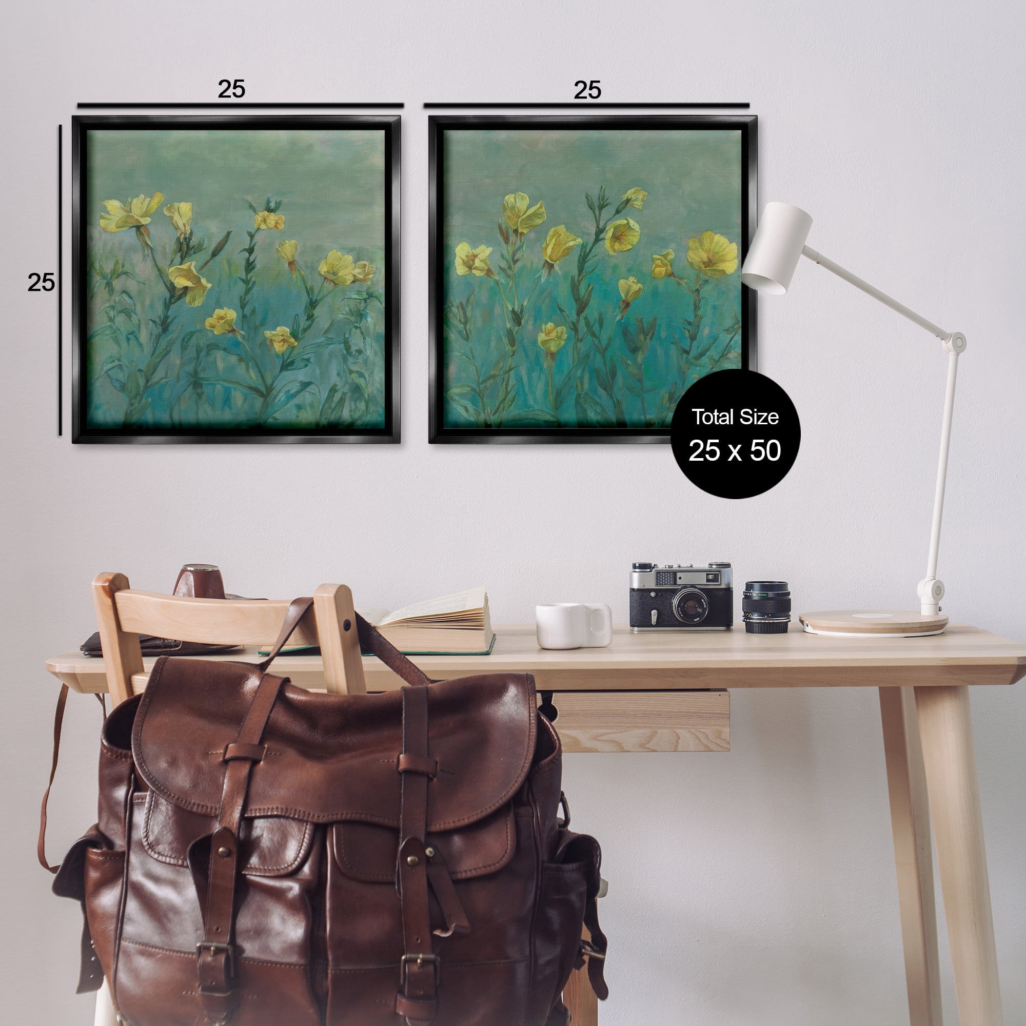 Stupell Industries Evening Primrose Flower Unfurling Plants & Flowers Painting Black Floater Framed Canvas Art Print Wall Art, 25 x 25, Set of 2