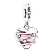 925 Sterling Silver Charm for Pandora Bracelets Red Stone Heart Dangle Charms Women Bracelet Charm