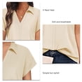 thumbnail image 5 of Sarapandan Women Shirt V Neck Lapel Short Sleeve Pure Colour Casual Summer Blouse for Home Office Khaki M, 5 of 6