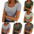 thumbnail image 6 of Diufon Women's Short Sleeve Knitted Tops Scoop Neck Ribbed Slim Basic Tee Shirts Spring Summer Clothes, 6 of 6