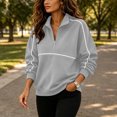 thumbnail image 5 of ClodeEU Women's Color Block Stripe Half Zip Collar Long Sleeve Sweatshirt,Casual Loose Pullover Top Gray,Women's Plus S, 5 of 9