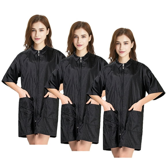 Toptie 3 Pack Hair Grooming Smock, Haircut Barber Cape Jacket for Nail Spa Salon Hairdress-Black-L