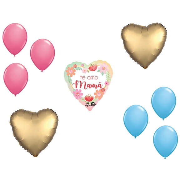 LOONBALLOON Mother's Day Theme Balloon Set, Mother's Day Te Amo Mama Filtered Ombre Balloon, Heart Foil and 6x Latex Balloons