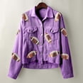 thumbnail image 6 of Women's Button Down Distressed Cropped Corduroy Jacket Vintage Football Sequin Short Shacket with Pockets, 6 of 7