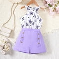 thumbnail image 2 of XDZJLR Girls Outfits Middle Summer Neckline Top Double Breasted Shorts Set, 2 of 7