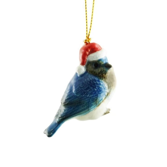 Northern Rose Bird Bluebird with Santa Hat Ornament - Hand-painted Home Decor Animal Decorative Figurine - Miniature Porcelain Figurine