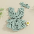 thumbnail image 6 of Douhoow Infant Girls Ruffles Romper Dress 3 6 12 18 Months Baby Fly Sleeve Square Neck Polka Dots Layered Jumpsuits with Hairband, 6 of 9