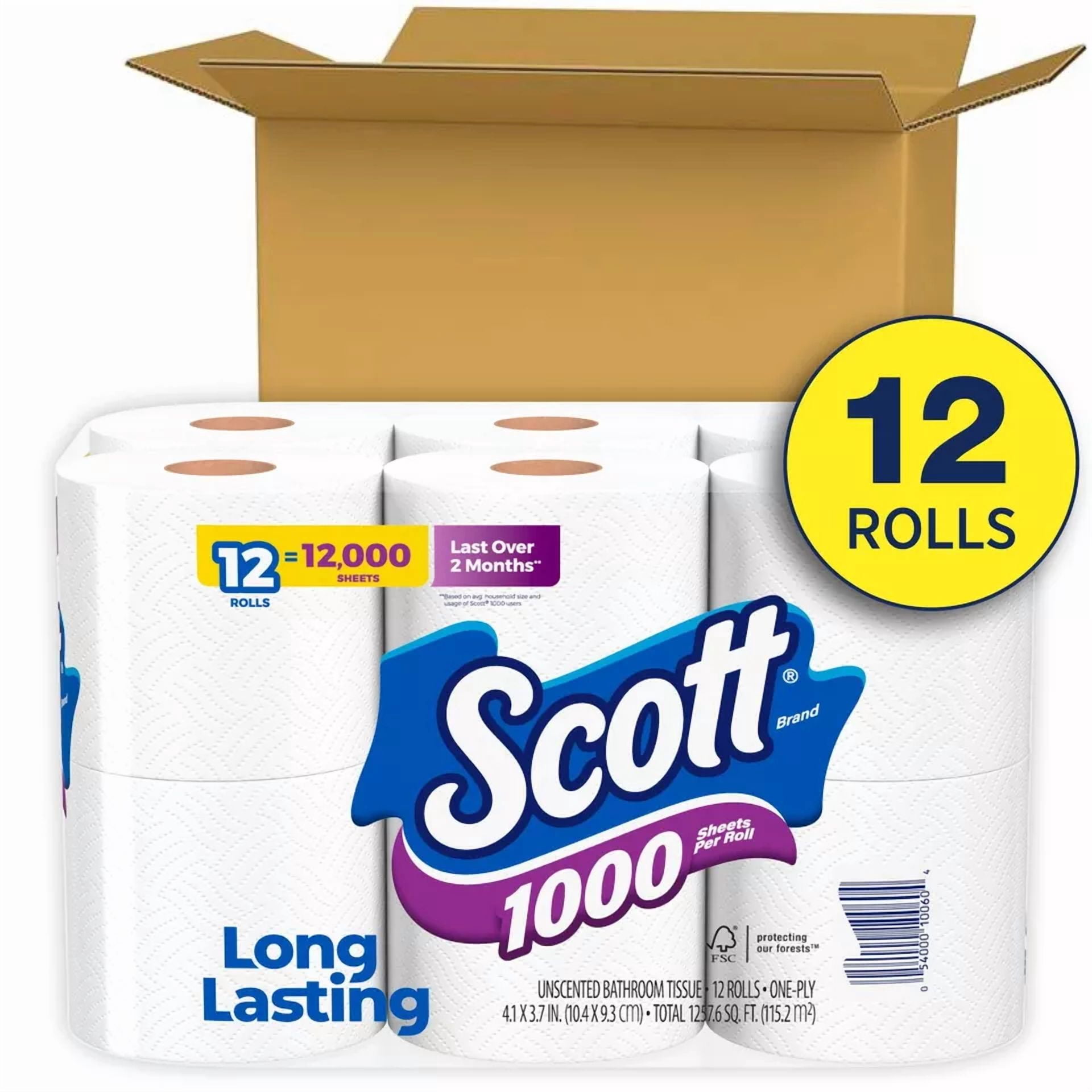 KNACK - 12 Rolls Ultra Soft Toilet Paper, 1000 Sheets Each For Home & Office Use