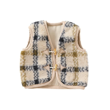

Grianlook Baby Vest Coat Sleeveless Jacket Button Down Waistcoat Kids With Pockets Cardigan Casual V Neck Apricot Check Print 73