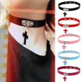 thumbnail image 2 of 2 uds. Collar de estrangulamiento gótico punk negro para mujer, collar de cuero pu con remache de corazón, collar de cadena suave ajustable (la cruz), 2 of 5