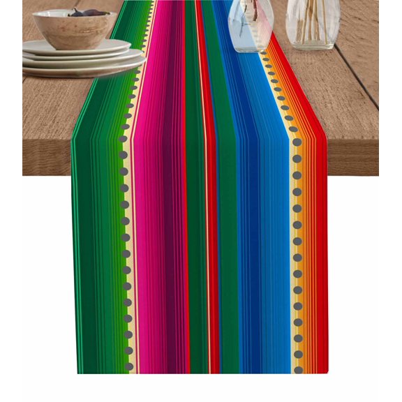 Mexican Stripes Table Runner 36 Inches, Blue Boho Red Green Orange Art Simple Bed Runner Dresser Scarves Tabletop for Indoor Outdoor Parties/Ceremony/Banquet, 13"x 36"