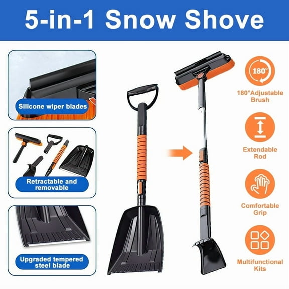 Snow Brush and Ice Scraper fo Car Extendable,Emergency Snow Shovel for Car,31" - 40" Snow Brush with Squeegee,Snow Scraper with 180° Pivoting Brush Head and Foam Grip for Car Windshield,Truck,SUV