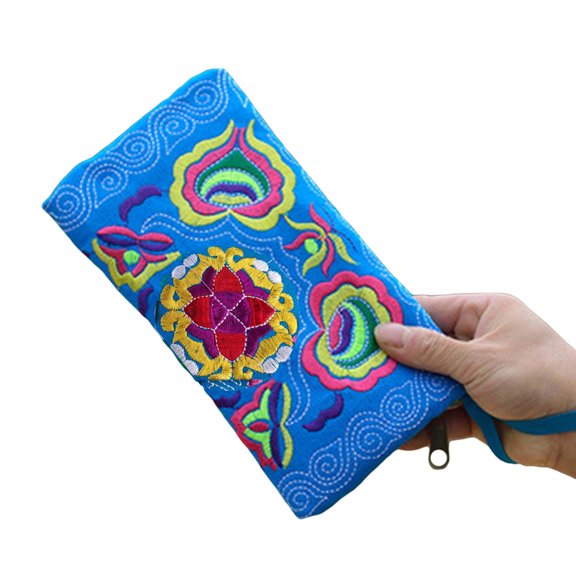 Joernso Women Ethnic Handmade Embroidered Wristlet Clutch Bag Zipper Purse Long Wallet
