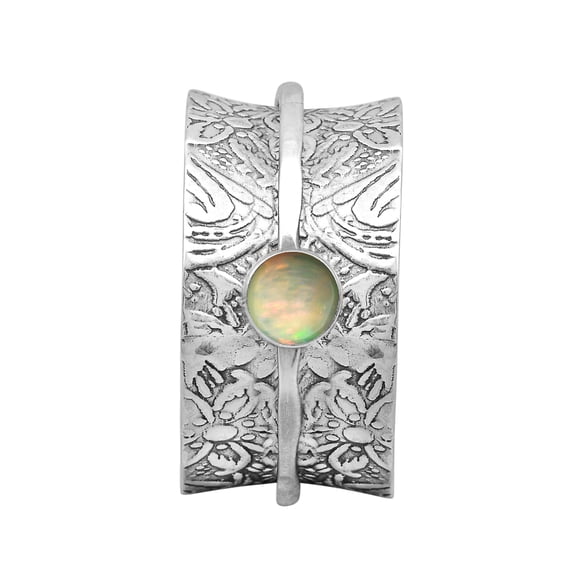 5MM Round Opal 925 Silver Single Band Meditation Men Women Spinner Ring