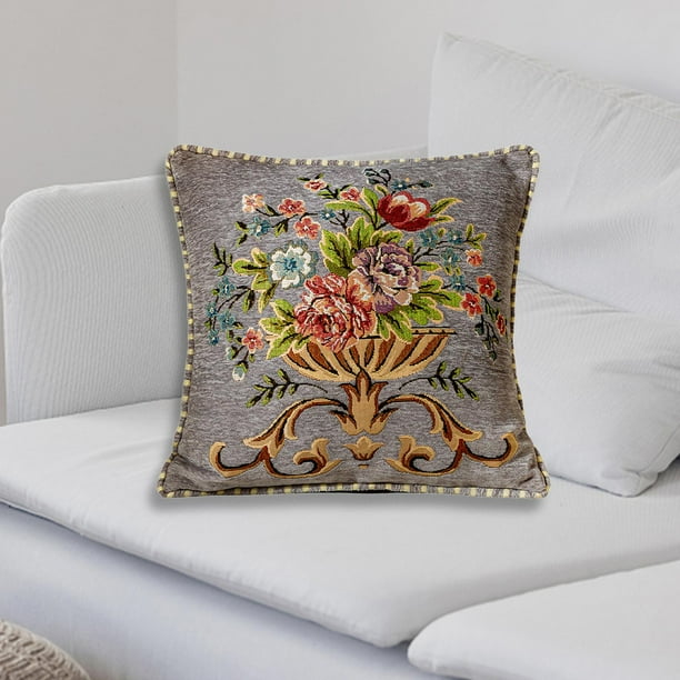 Funda de almohada decorativa de 48x48cm, funda de almohada cuadrada con estampado Floral lavable a máquina, multifuncional para el hogar y la Oficina Gris
