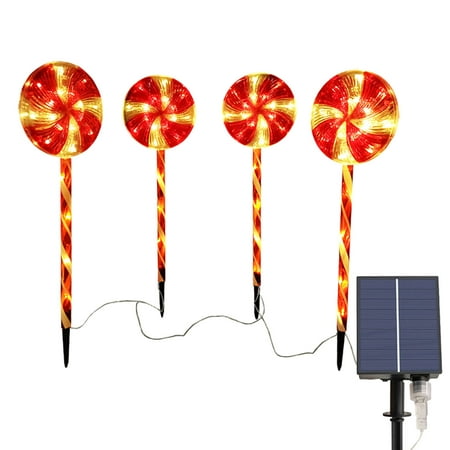 

Ycolew Garden Light Gifts Home Decor 4 Pack Christmas Solar Lights Outdoor 80LED Lollipop Peppermint Lights Candy Cane Christmas Decorations With Warm Light For Xmas Holiday Patio Yard Cleanance