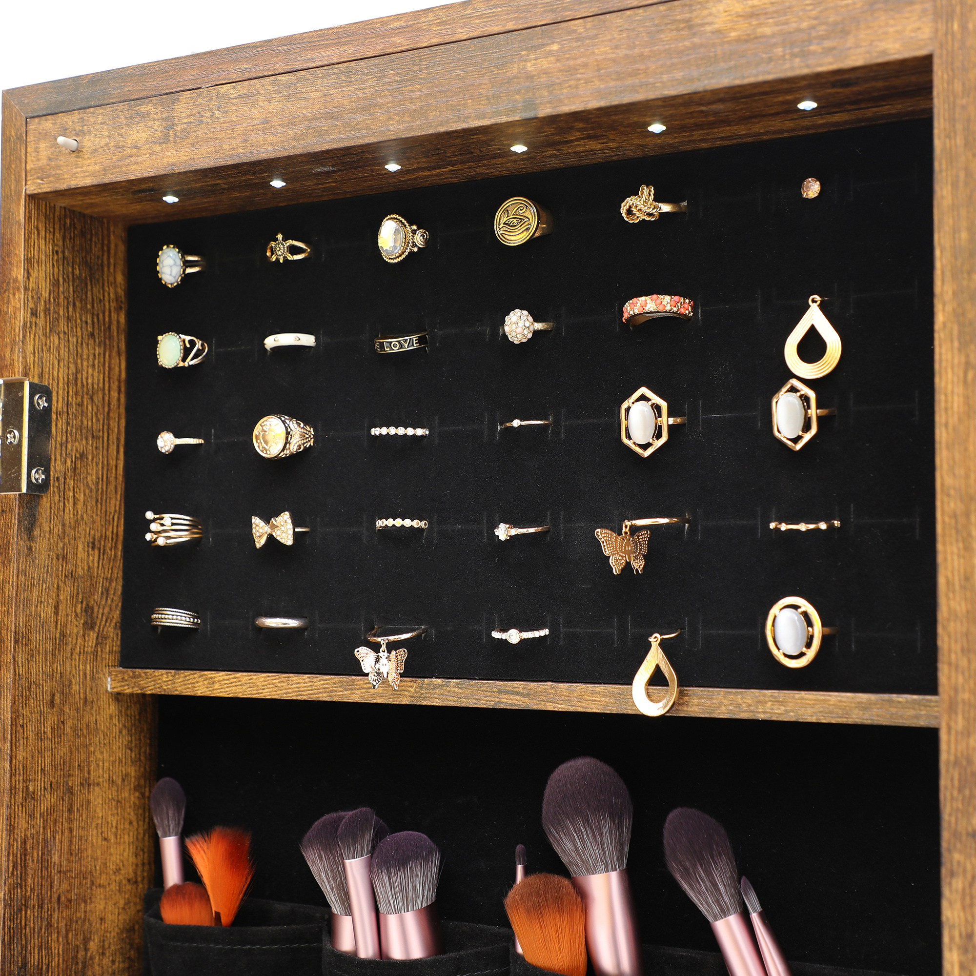AUKFA Wall/Door Mounted Jewelry Storage Cabinet Full Length Mirror  Jewelry Armoire Organizer Storage Box Ring White