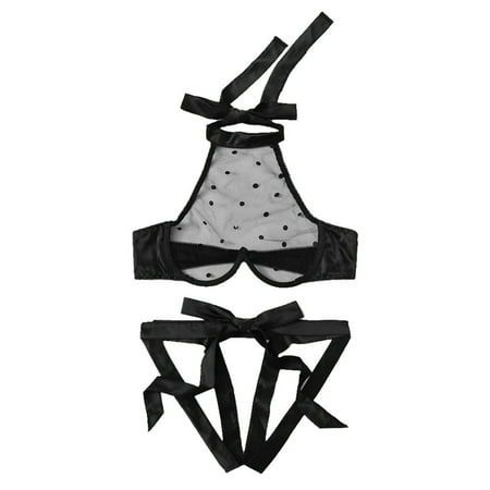 

YDKZYMD Lace Lingerie Plus Size Strappy Sexy Mesh Bandage Bra and Panty Set for Women Black L