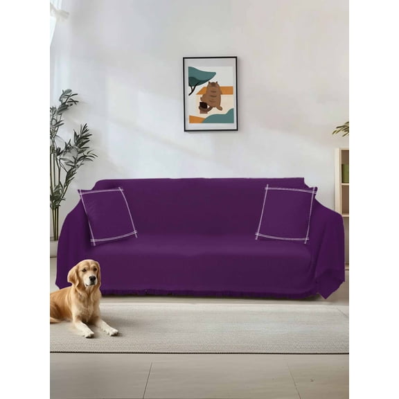 Pure Dark Purple Couch Cover for 2 Cushion Couch, Simple Solid Color Washable Love Seat Sofa Covers Slipcover, Throw Sofa Covers for Pets, Furniture Protector 71"x102"