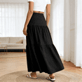 thumbnail image 3 of Maxi Skirts for Women Boho Solid Color Elastic Waist Tiered Ruffle Summer Swing Beach Party Holiday Skirt S-2XL, 3 of 6