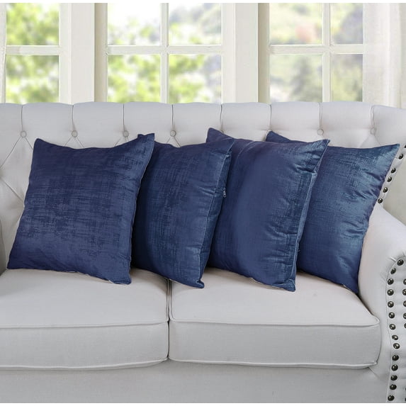 Home Soft Things Textured Velvet 4 Piece Pillow Shell Set - Navy Peony - 20" x 20"