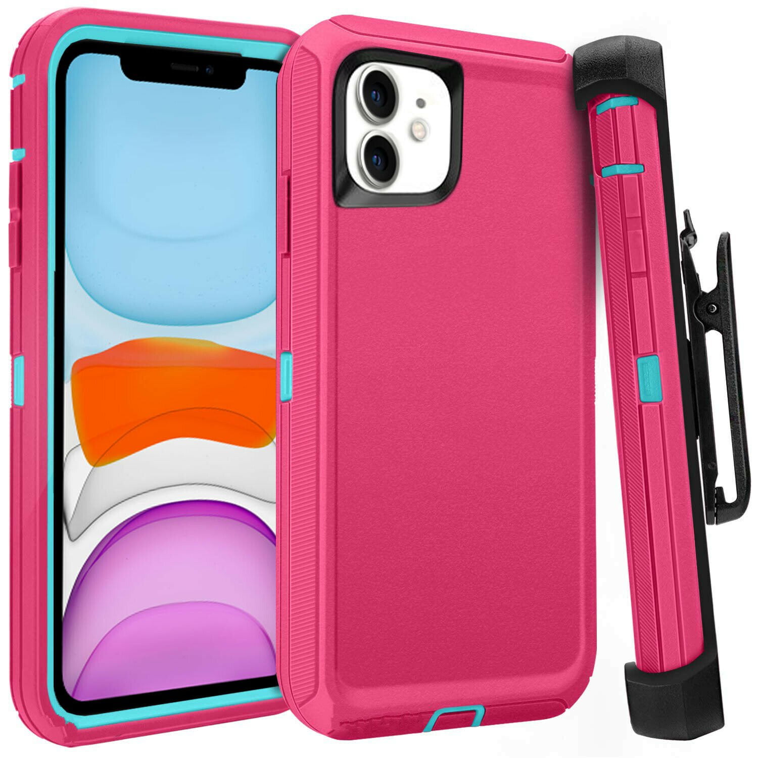 For iPhone 12 Pro Max Case Cover with Screen & Clip Holster fit Pink on