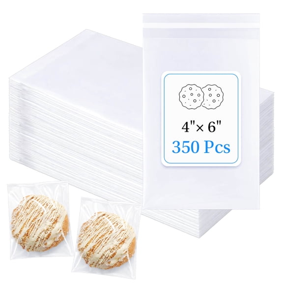 Piokio 350 Pcs Clear Cellophane Bags 4 x 6 inch Self-adhesive Biscuit Self Sealing Cookie Bags Plastic Packaging Bags for Party Cookie Small Present