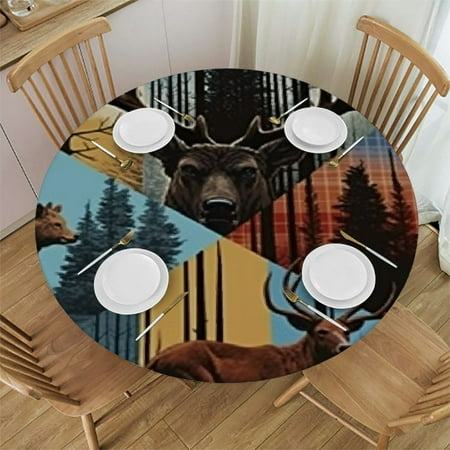 

BCIIG Bear Deer Round Table Cover Stain Resistant Washable Perfect for Indoor Outdoor Tablecloth Kitchen Dining Wedding Parties 100% Polyester Fiber 46 -50