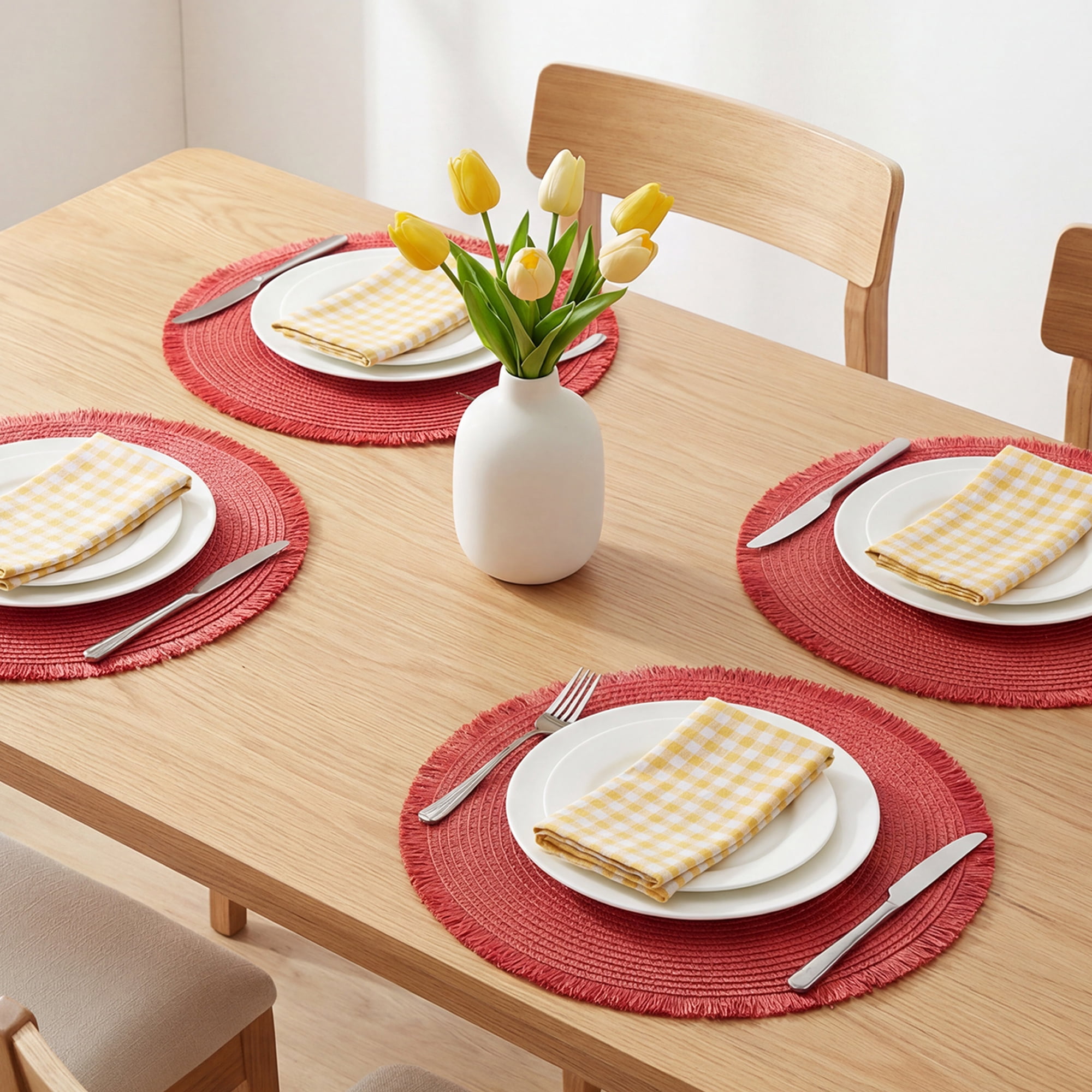 Unique Bargains Set of 6 Woven Placemats for Kitchen Use Dark Red 15x15inch