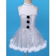thumbnail image 2 of Venjoe Kids Girls Shiny Sequins Halter-neck Figure Ice Skating Tutu Dress Christmas Snowman Dance White 14, 2 of 6