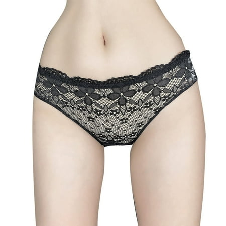 

TANGNADE Panties For Women Translucent Solid Color Sweet Lace Panties