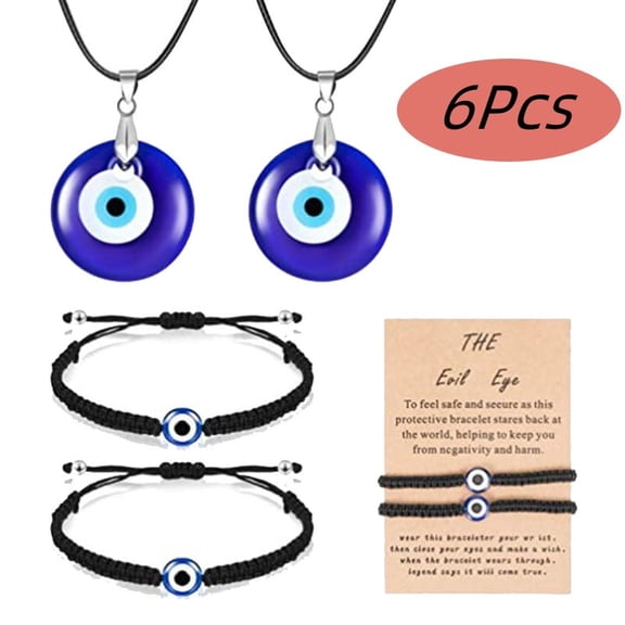 Kabier Evil Eye Necklace for Women Evil Eye Bracelet Lucky Protection Necklace Jewelry 6 PCK
