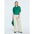 thumbnail image 2 of Free Assembly Women's and Women's Plus Collared Sweater Tee with Puff Sleeves, Lightweight, Sizes XS-4X, 2 of 5