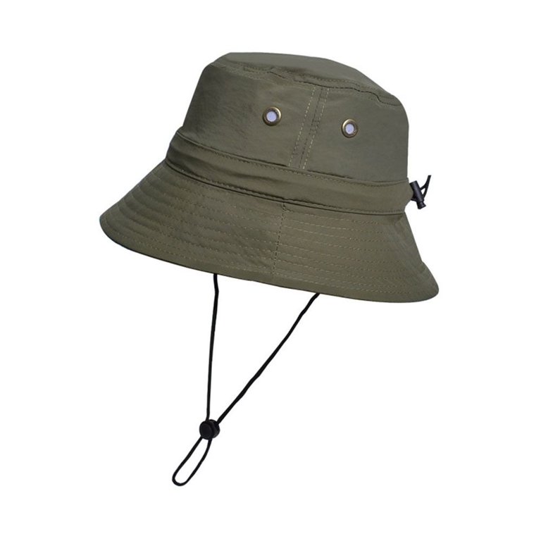 Wide Brim Waterproof and Windproof UV Protection Bucket Flap Hat with Rope, Green