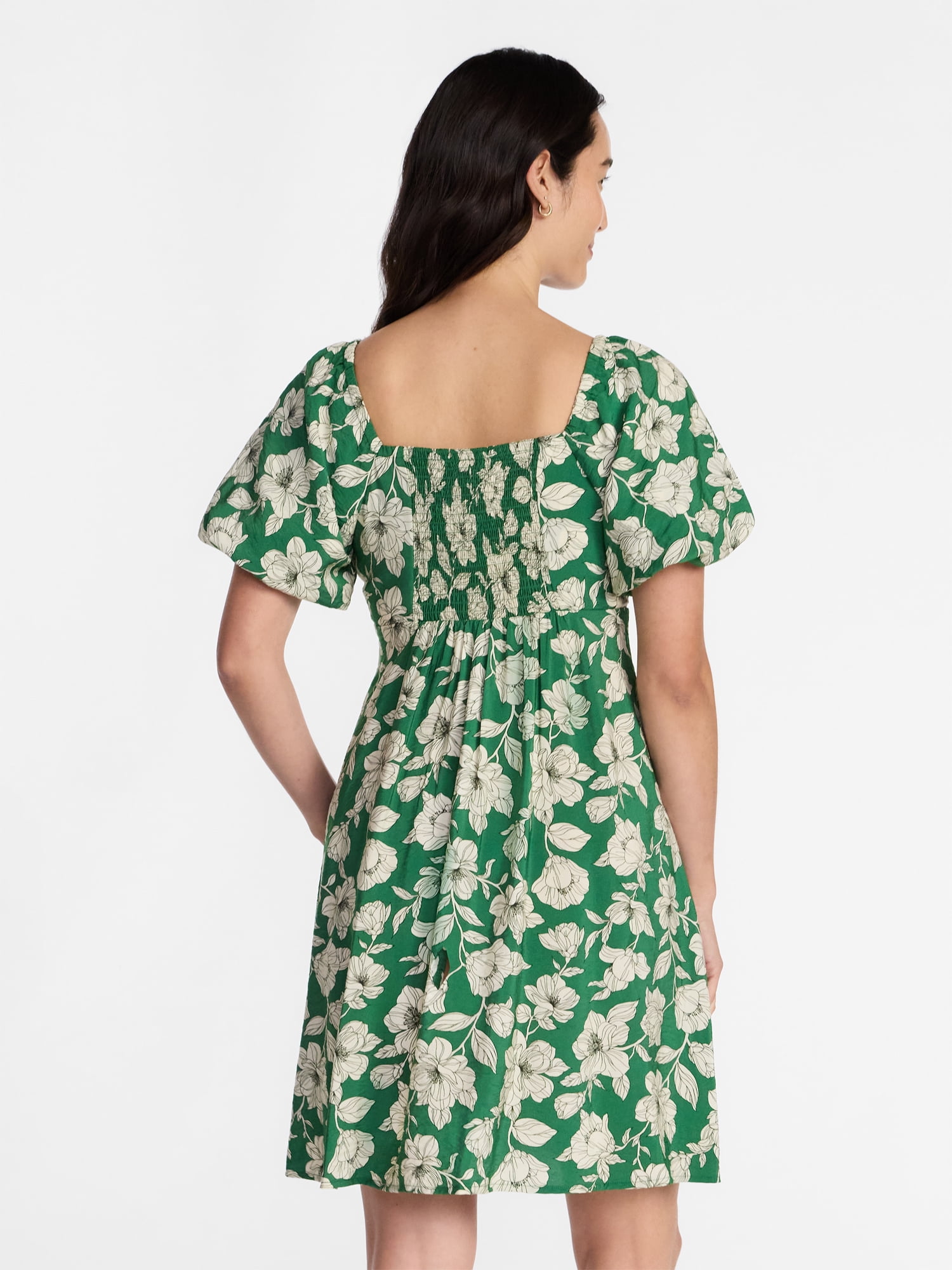 Time and Tru Women's Mini Dress with Puff Sleeves, Sizes XS-XXXL