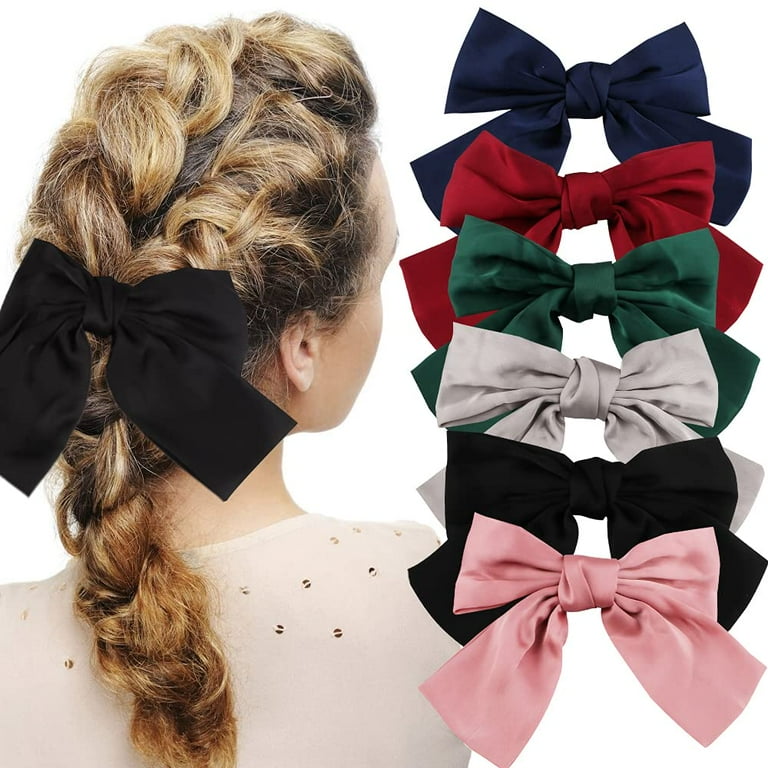 8 Pack 6 Inch Long Hair Ribbon Bow Alligator Clips Barrettes for Girls,  Bowknot Satin Bows for Hair, Big Hair Bows for Women, Pink Red Blue Green  Black Christmas Hair Bows Clips