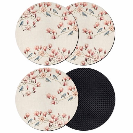 Pink Flowers Coasters Set of 4 Absorbent Coasters for Drinks Branches Spring Floral Farmhouse Art Rustic Coaster for Desk Coffee Table Protection Home Decor House Warming Gifts 4