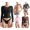 thumbnail image 4 of Gupgi Hauts Courts Ajustés pour Femmes Couleur Unie Manches Longues T-Shirts Décontractés Basiques, 4 of 4