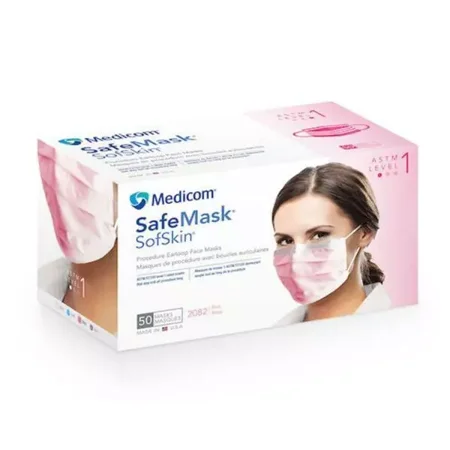 Medicom Sofskin 3-Ply Premier Face Mask ASTM Level 1 – 50 PCS – PFE & BFE =95% – Pink
